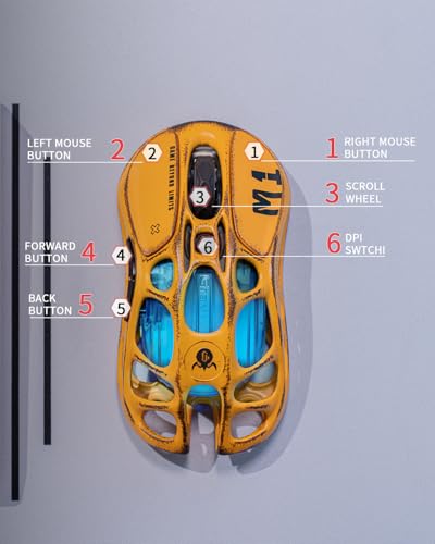 GravaStar Mercury M1 Pro Gaming Mouse, Lightweight Magnesium Alloy, 26,000 DPI, PAW3395DM Sensor, 5 Programmable Buttons, Support Wired/2.4GHz/BT, Up to 200 Hours Battery Life (Battle-Yellow) - color: Battle-Yellow