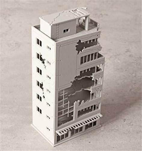 LinaLife N Scale 1/144 DIY Ruined Damaged Building After War Assembling Model Outland Realism Scene for DIY Sand Table, Medium Garden Micro Landscape Ornaments Decor Supply DIY Player Spray Painting