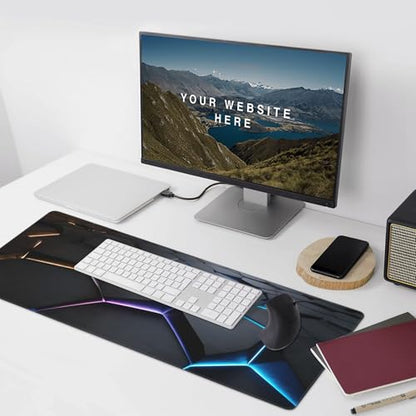 Large Gaming Mouse Pad, 3D Hexagon Design, Non-Slip Rubber Base, Colorful Desk Mat, 35.4" x 15.7", for Gamers and Office Use - color: Large 3D Line Gaming