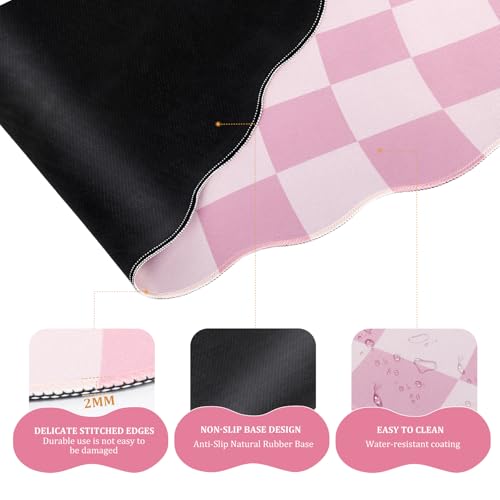 L-SPOUTTO Pink Checkered Mouse Pad Set,Scalloped XXL Desk Mat + Ergonomic Mouse Wrist Rest + Gel Keyboard Wrist Rest for Keyboard 65%/75%,3in1 Large Desk Pad for Desktop Home Office Computer Game - color: Pink Checkered