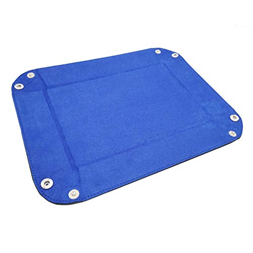 Dice Holder - Double Sided PU Leather and Velvet Folding Tray Dice Pad for Gaming and Table Games (Blue) - color: Blue