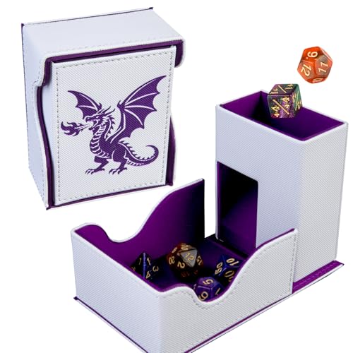 Dice Roller Tower, Premium DND Magnetic Dice Tray, Foldable PU Leather Dice Tower RPG Gifts for Dungeons and Dragons MTG Dm & Player White/Purple（ Deep Dragon） - color: White/Purple