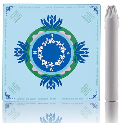 Mahjong Mat for Table, American Mahjong Mat with Printed Rules, 31.5 x 31.5Inch, Anti-Slip, Noise-Reducing Table Cover for Mahjong, Dominoes, Board Games, Poker, and Card Games (Light Blue) - color: Light Blue