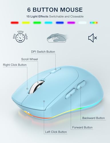 Wireless Keyboard and Mouse Combo, 9 Backlit Effects, RGB, 2.4GHz | Ergonomic Wrist Rest, Phone Holder, Rechargeable, Full Size, KM22 MAX Silent Set for Computer, Laptop, Mac, Windows (Blue) - color: Sky Blue