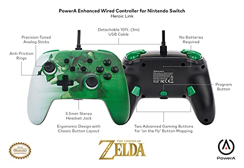 PowerA Enhanced Wired Controller for Nintendo Switch - Heroic Link, Nintendo Switch - OLED Model, Gamepad, Game controller, Wired controller, Officially licensed