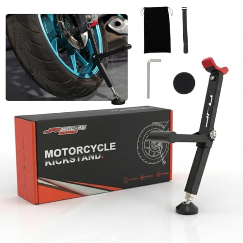 JFG RACING Motorcycle Wheel Lift Stand With Handle, 2.0 Portable Universal Trail Stand for Most Motorcycle Bicycle Dirt Bike Mini Bike, Red - color: red