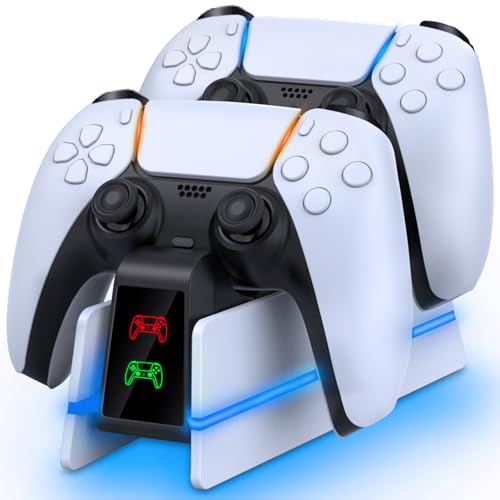 Charger Station for PS5 Controller - Charging Station for Dualsense/Edge Controller with 9 Color Led Light, Fast Charging Dock & Holder Charger Stand for PS5 Remote Accessories - color: White and Black P28