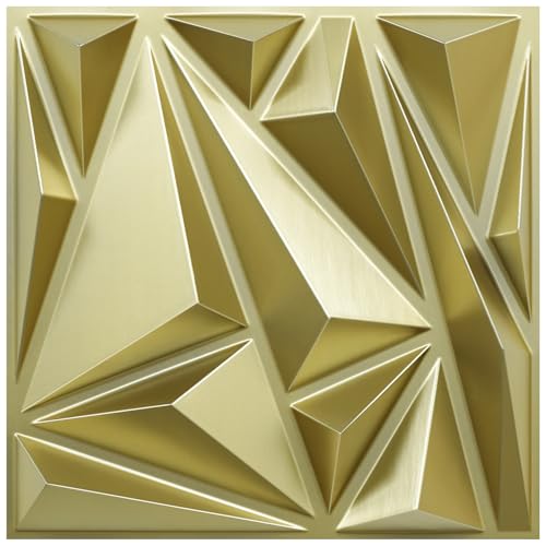 STICKGOO Gold 3D Wall Panels for Interior Wall Decor, 12''x12'', 33 Pack | PVC Lightning Diamond Design, Accent Wall Paneling for Bedroom, Gaming, Living Room, TV Background Decor, Cover 32.Sq.Ft - color: Champaign Gold