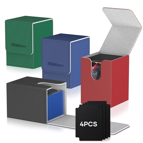 Mlikero 4 Pack Card Deck Box, Commander Deck Box Holds 400+ Single Sleeved Cards with 4 Dividers, Leather Magnetic Card Box Fit for MTG, TCG (4 Colors) - color: B1-4 Color, size: B-Vertical