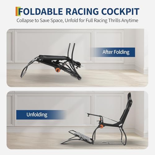 Foldable Sim Racing Rig | Heavy-Duty Carbon Steel Racing Wheel Frame Fits Logitech & All Top Gaming Steering Wheel Brands - size: 59.5x33.9x44.5 Inch