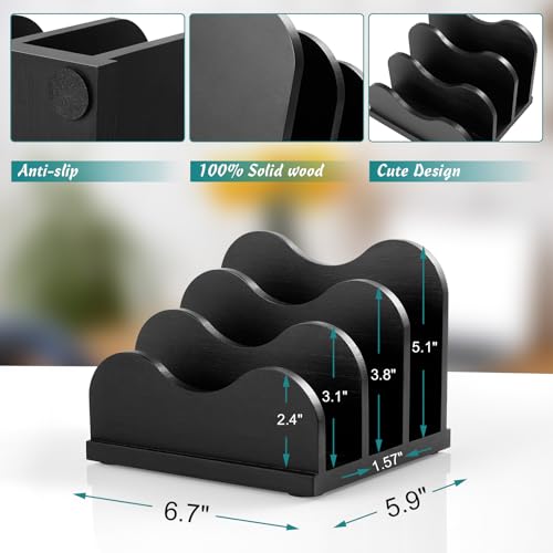 DRASTAR Mail Organizer Countertop, Letter Holder for Desk, Mail Sorter with 3 Slots, Black Small File Holder, Envelope Organizer for Home Office