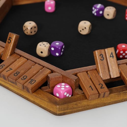 ELONGDI Upgraded 1-6 Player Shut The Box Dice Game with 12 Dice+Bonus Wooden 12 Dice, Classic Wooden Board Table Math Game for Adults,Kids/Tabletop Board Games for Classroom,Home,Party or Pub