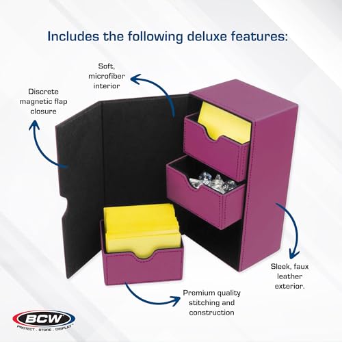 BCW Deck Vault-LX 200 - Pink | Premium Double Deck Card Case with Magnetic Closure & Dice Tray | Holds 100+ Sleeved Trading Cards per Tray