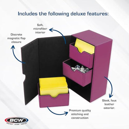 BCW Deck Vault-LX 200 - Pink | Premium Double Deck Card Case with Magnetic Closure & Dice Tray | Holds 100+ Sleeved Trading Cards per Tray