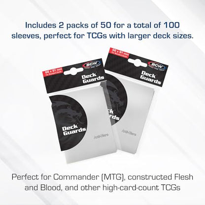 BCW Deck Guard - Double Matte White Card Sleeves | Acid-Free, Archival-Safe, No PVC | Anti-Glare Matte Finish | Fits Standard 2½" x 3½" Game Cards | Durable Deck Protector Sleeves | 100 Ct