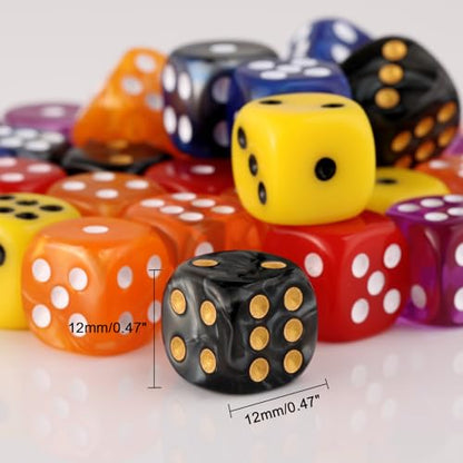 36 Pieces 12mm 6 Sided Mini Dice Set,Pearl Pattern D6 Game Dice Set,6 Sided Standard Game Dice for Board Games Dice Games Classroom Teaching Dices Game, with Portable Gaming Box(Black) - color: D6-black Pearl