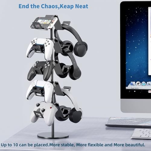 Controller Stand,5 Tier Headphone Holder for Classroom | Universal Compatibility,Holds 10 Controllers or 2 Headsets + 5 Controllers,Sturdy build,Space-Saving Organizer,For Gamer