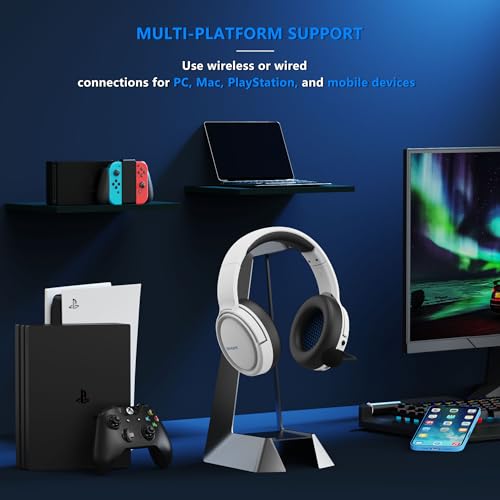 BINNUNE Wireless Gaming Headset — 2.4GHz Low-Latency USB Dongle + Bluetooth, 50mm Drivers 7.1 Surround, Noise-Cancelling Mic, 40H Battery — Over Ear Wireless Headphones for PS5, PC, Laptop, White - color: White, style: For PS5