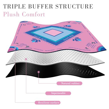 Mahjong Mat with Lotus & Butterfly Artwork - 32.4x32.4 Inch Hand-Painted Style Rubber Mat, Waterproof Surface, Anti-Slip Foldable Design for Asian-Themed Game Nights (Pink) - color: Pink-hehua