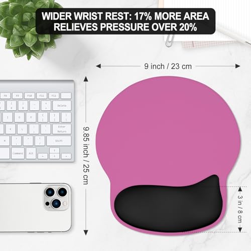 ITNRSIIET Ergonomic Mouse Pad with Wider Memory Foam Wrist Rest +17% - Curved Cushion Reduces Pressure 20%, Pain Relief, Non-Slip, Smooth, Cute Colors, 9.85 x 9 in, Black-Pink Contrast - color: Black-Pink Contrast