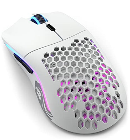 GLORIOUS Model O Wireless Gaming Mouse - Superlight, 69g Honeycomb Design, RGB, Ambidextrous, Lag Free 2.4GHz Wireless, Up to 71 Hours Battery - Matte White - color: White, style: Model O (Ambidextrous)