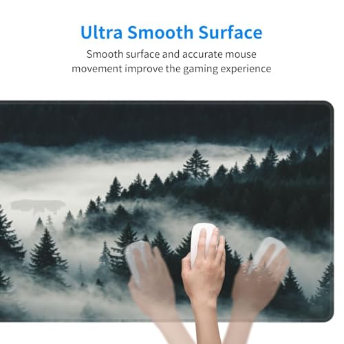 Large Gaming Mouse Pad Desk Mat, Dark Misty Mountains Forest Extended Keyboard Mouse Pad Mousepad with Non-Slip Base and Stitched Edge Mouse Mat Desk Pad Mouse Pads for Desk Home Office, 31.5 x 11.8 - color: Forest