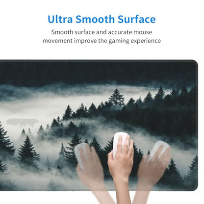 Large Gaming Mouse Pad Desk Mat, Dark Misty Mountains Forest Extended Keyboard Mouse Pad Mousepad with Non-Slip Base and Stitched Edge Mouse Mat Desk Pad Mouse Pads for Desk Home Office, 31.5 x 11.8 - color: Forest