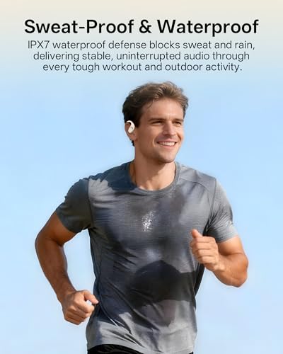 Open Ear Earbuds, Over Ear Headphones with Ear Hooks, True Wireless Bluetooth 6.0 Earphones, Stereo Sound, Ultra-Comfort, 50H Playback, IPX7 Waterproof Ear Buds with Mics for Running Sports - color: White