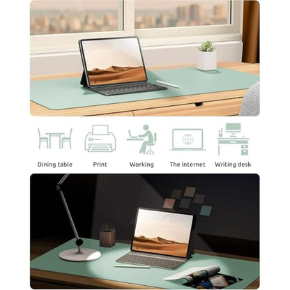 Desk Pad, Leather Non-Slip Laptop Computer Desk Keyboard Mat, Table Protector Blotter Mat, Large Mouse Pad (24" x 12")-Light Green - color: Light Green