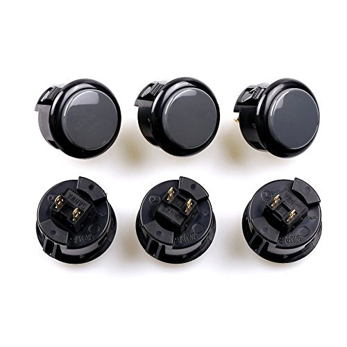 SANWA 6 pcs OBSF-30 Original Push Button 30mm - for Arcade Jamma Video Game & Arcade Joystick Games Console (Black & Gray) S@NWA - color: Gray