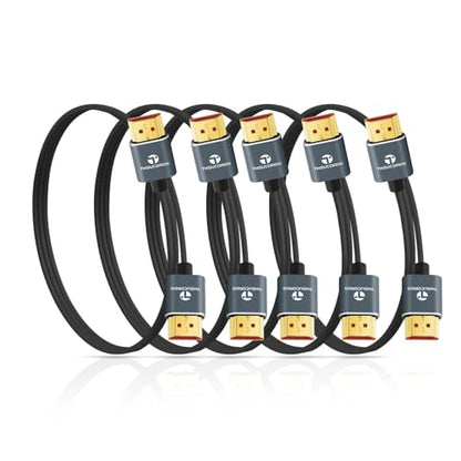 Thsucords Ultra Thin 8K 4K HDMI Cables 1.6FT 5 Pack, Slim & Flexible Soft High Speed HDMI 2.1 Lead Support 4K@120Hz 8K@60Hz 48Gbps for Roku TV/HDTV/PS5/Blu-ray - size: 1.6FT, style: 5-PACK