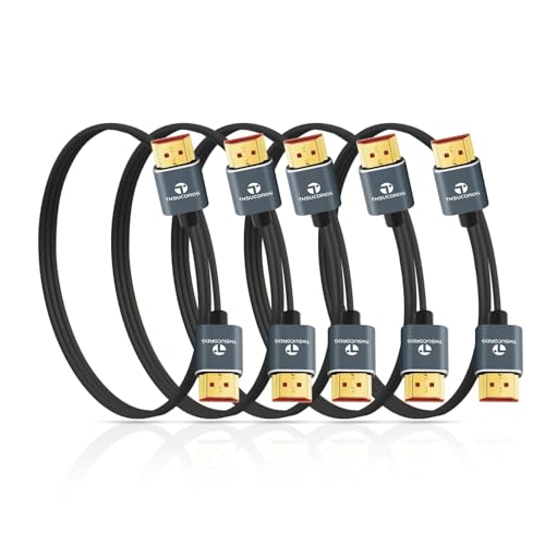 Thsucords Ultra Thin 8K 4K HDMI Cables 6.6FT 5 Pack, Slim & Flexible Soft High Speed HDMI 2.1 Lead Support 4K@120Hz 8K@60Hz 48Gbps for Roku TV/HDTV/PS5/Blu-ray - size: 6.6FT, style: 5-PACK