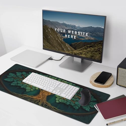 Mystical Green Tree Gaming Mouse Pad, Forest Árbol de la vida Design, XXL Extended Desk Mat, 35.4 x 15.7 inches - color: Tree of Life