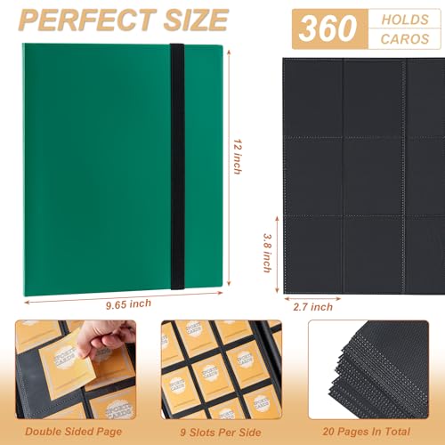 Card Binder 9 Pocket Storage 360 Card Binder,Trading Card Binder (Green) | Senior and Sturdy Side-Loading Album,Intended For YuGiOh,MTG, TCG,Game Cards & Baseball Card Binde - color: Green