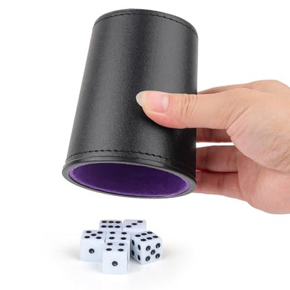 Felt-Lined PU Leather Dice Cup Set, 6 Quiet Dice Shaker Cups with 36 Dices for Bar Party Yahtzee Farkle Dice Games, Purple - color: Purple