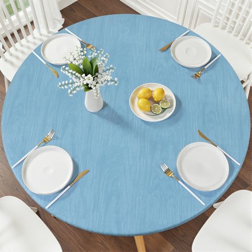 Smiry Round Picnic Tablecloth, Waterproof Elastic Fitted Table Covers for 36" - 44" Tables, Wipeable Flannel Backed Vinyl Tablecloths for Camping, Indoor, Outdoor, Aqua - color: Aqua, size: For Up to 36"-44" Round