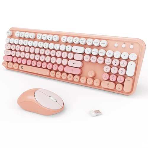2.4GHz Wireless Keyboard and Mouse Set with Switch Button - Full-Size Keyboard - Compatible for Windows/Laptop/PC/Notebook/Smart TV and More - Pink - color: EK8870 Pink Colorful