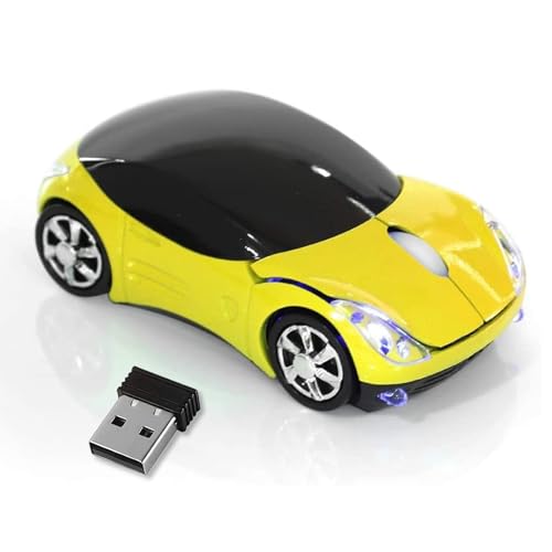 HuGuWdy Yellow Cute Wireless Mouse，2.4G with USB Reciver 1600DPI Car Mouse for Computer Wireless for Laptop Computer Tablet for Windows for Mac OS for Christmas（Yellow） - color: Yellow
