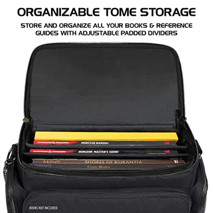 ENHANCE Collector's Edition RPG Adventurer's DND Bag - Dragon Hide Exterior Travel RPG Bag with Tabletop Miniatures Storage Vault, Mat Holder, DND Dice & Token Pockets, Fits 4-8 Books (Dragon Black) - color: Dragon Black