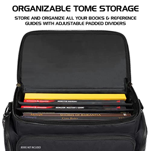 ENHANCE Collector's Edition RPG Adventurer's DND Bag - Dragon Hide Exterior Travel RPG Bag with Tabletop Miniatures Storage Vault, Mat Holder, DND Dice & Token Pockets, Fits 4-8 Books (Dragon Black) - color: Dragon Black