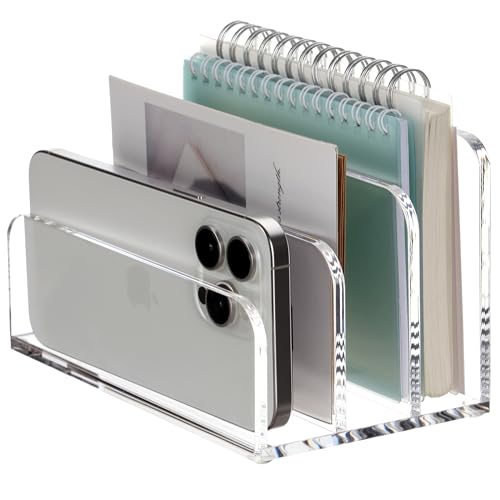 SANRUI Clear Acrylic Mail File Organizer Sorters for Desk, 3 slot Laddered | Desktop Vertical Letter Holder, Multifunction Envelope Folder Racks Holders for Office,Home, School - size: 3-Compartment ladder