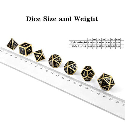 DNDND Metal Dice Set D&D, 7 die Metallic Polyhedral Dice Set with Gift Metal Box and Gold Number for DND Dungeons and Dragons Role Playing Games (Black and Gold) - color: Black With Gold