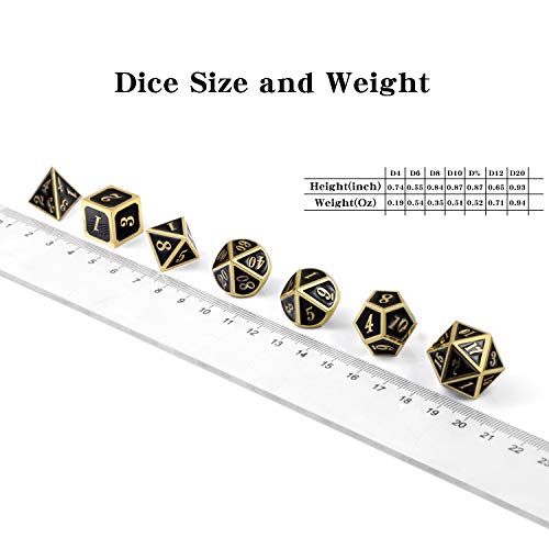 DNDND Metal Dice Set D&D, 7 die Metallic Polyhedral Dice Set with Gift Metal Box and Gold Number for DND Dungeons and Dragons Role Playing Games (Black and Gold) - color: Black With Gold