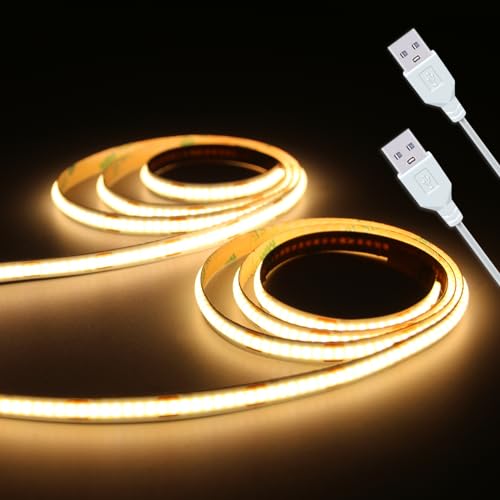 COB LED Strip Lights, 3000K Warm White, 5V USB 2 Pack (3.28FT/1M) | 5W 320 LEDs Short LED Strip Light, Not Dimmable, Flexible, For Home DIY Lighting Room Decor TV Lights - color: 3.28FT/3000K*2