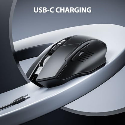 INPHIC Bluetooth Mouse, Upgraded Visible Battery, Rechargeable Bluetooth Wireless Mouse (Dual Mode: BT 5.0+ USB 2.4G), 2400DPI Portable Silent Click Mouse for Laptop PC Computer Mac, Black - color: Black