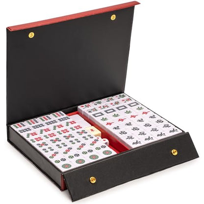 Yellow Mountain Imports Chinese Mahjong Set - “Rouge Harmony” - with 146 Medium Tiles, Red Vinyl Case, Wind Indicator and Dice - for Chinese Style Gameplay Only [胭红绽放 中式麻将] - color: Rose Red