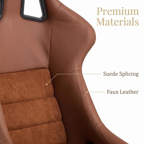 Racing Simulator Cockpit with Monitor Mount and Stronger Fiberglass Brown Mesh Fabric Bucket Seat, Racing Wheel Stand Compatible with Fanatec, Thrustmaster, Logitech, Moza Racing Games on PS5, PS4, Xbox and PC - color: Cockpit+Brown Seat