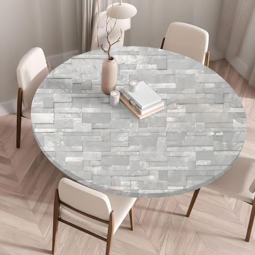 Waterproof Tablecloth Elastic Edged Tablecloth Wipeable Table Cloth Table Cover for Outdoor, Patio, Kitchen and Dining Room 23" Inch Round Tight Fit Stone - color: Stone, size: 23" Inch Round Tight Fit