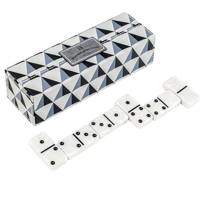 Dominos Set for Adults, Double 6 Domino Set, 28 Jumbo Marbleized White Tiles, Dominoes Set for Adults and Kids - Classic Board Games for Family & Travel (in Rhomb Pattern Leather Case) - color: White