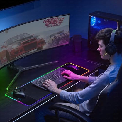 RGB Gaming Mouse Pad with Wireless Charging 15W, XXL Extra Large LED Mousepad 800x300x4mm, 13 Light Modes Mouse Mat Non-Slip Rubber Base, Waterproof Computer Pad for Home Office Gaming Desk Decor